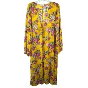 Band Of Gypsies M Women's Long Sleeve Yellow Floral Kimono